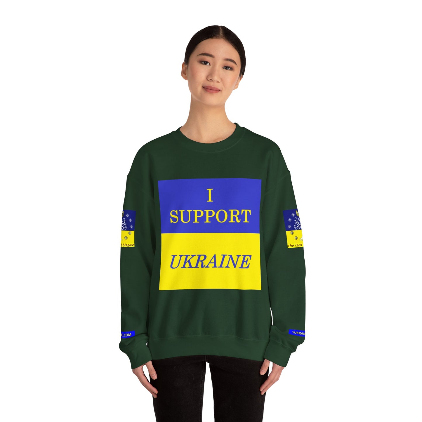 I Support Ukraine Crewneck Sweatshirt — Ukrainian Flag & Tryzub Support Pullover