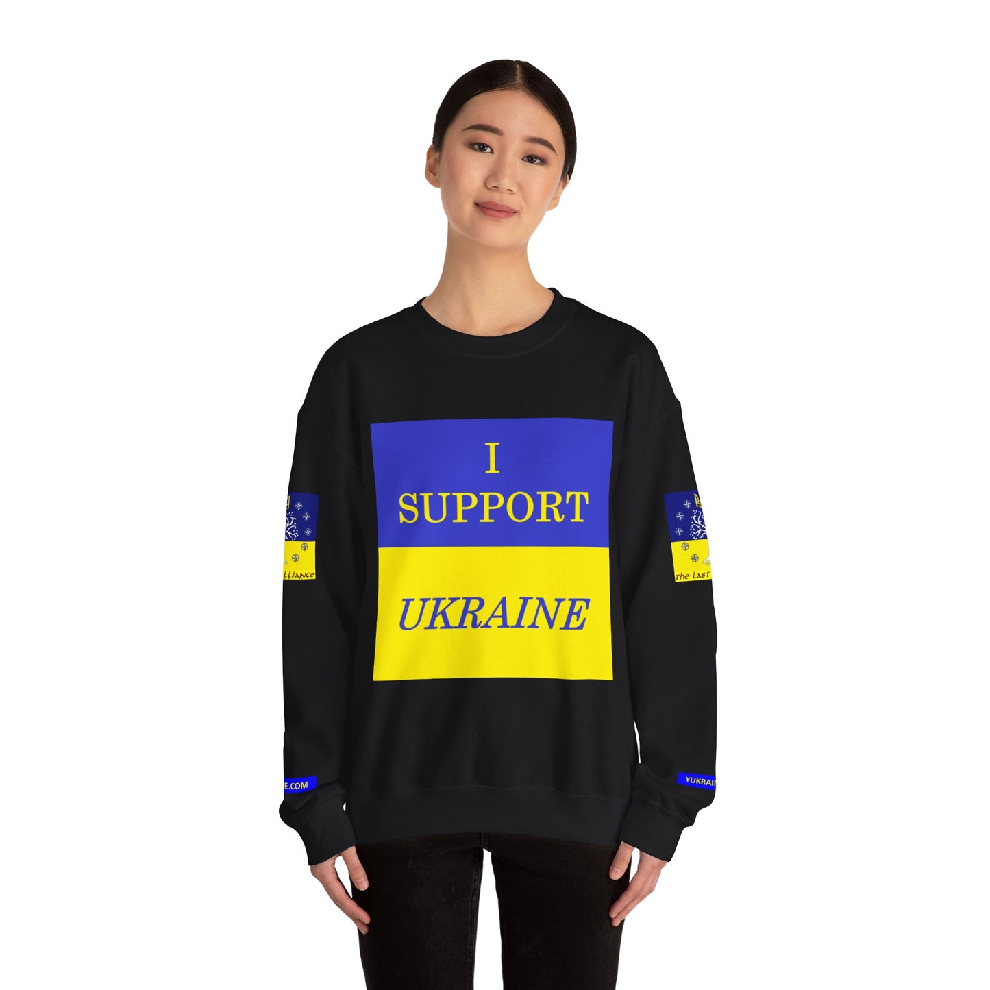 I Support Ukraine Crewneck Sweatshirt — Ukrainian Flag & Tryzub Support Pullover