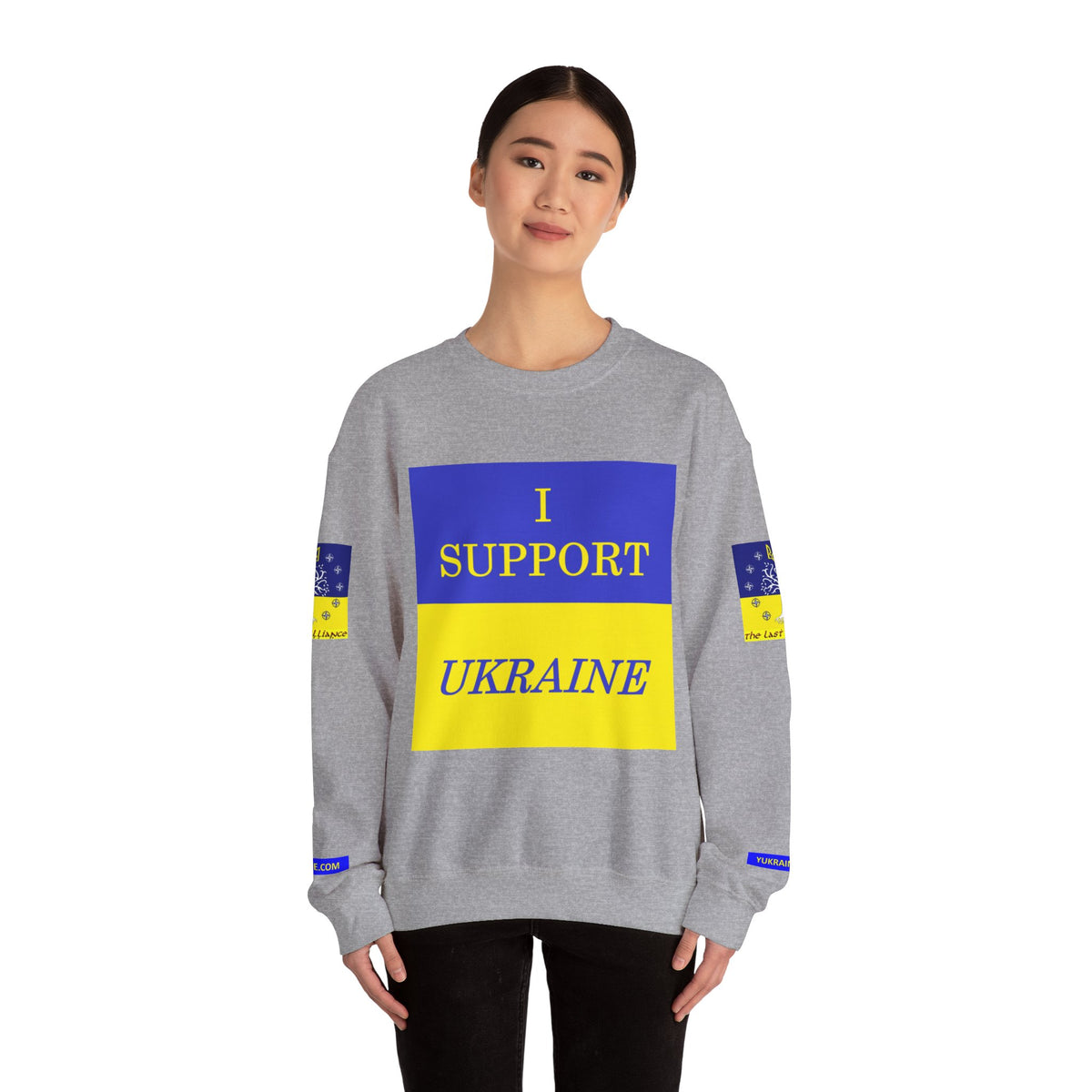 I Support Ukraine Crewneck Sweatshirt — Ukrainian Flag & Tryzub Support Pullover