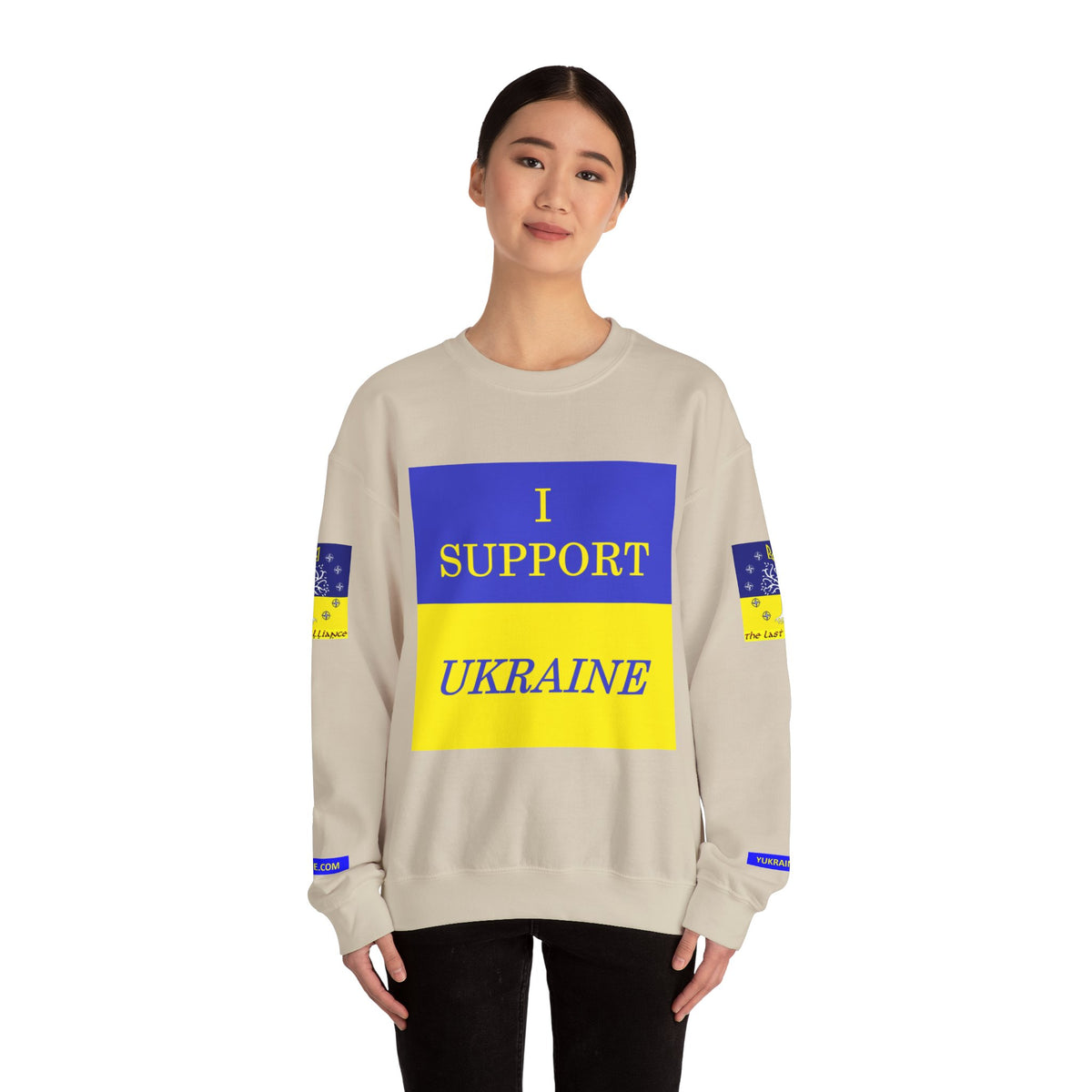 I Support Ukraine Crewneck Sweatshirt — Ukrainian Flag & Tryzub Support Pullover