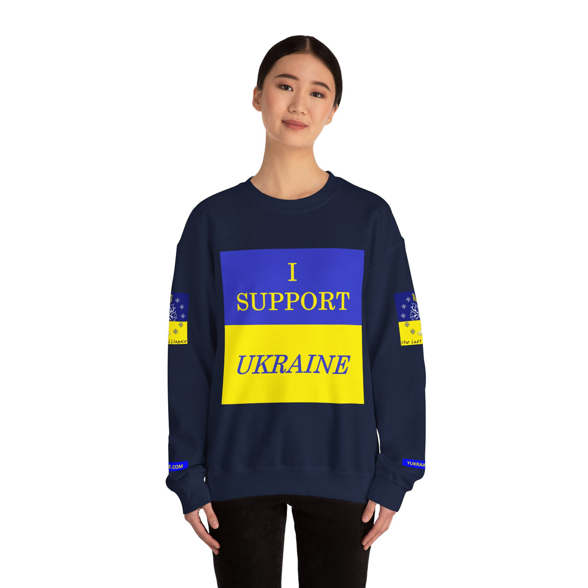 I Support Ukraine Crewneck Sweatshirt — Ukrainian Flag & Tryzub Support Pullover