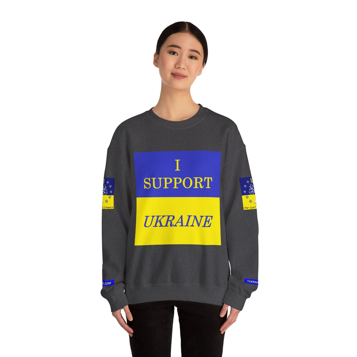 I Support Ukraine Crewneck Sweatshirt — Ukrainian Flag & Tryzub Support Pullover